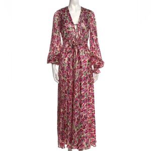 RAQUEL DINIZ 100% Silk Metalic Floral Dress